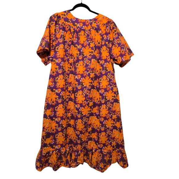 Vtg Hawaiian Floral Mumu Caftan House Dress Womens 2X Orange Purple Comfy Flowy - Picture 2 of 11